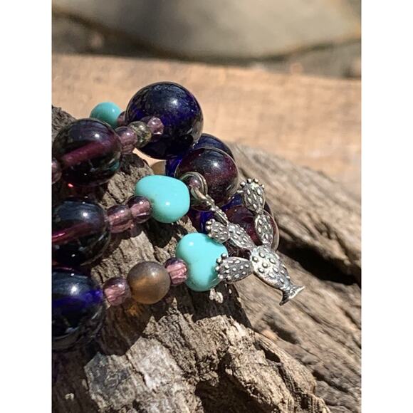 Multi Color Beaded Wrap Bracelet with Sterling Silver Charms - Picture 3 of 7